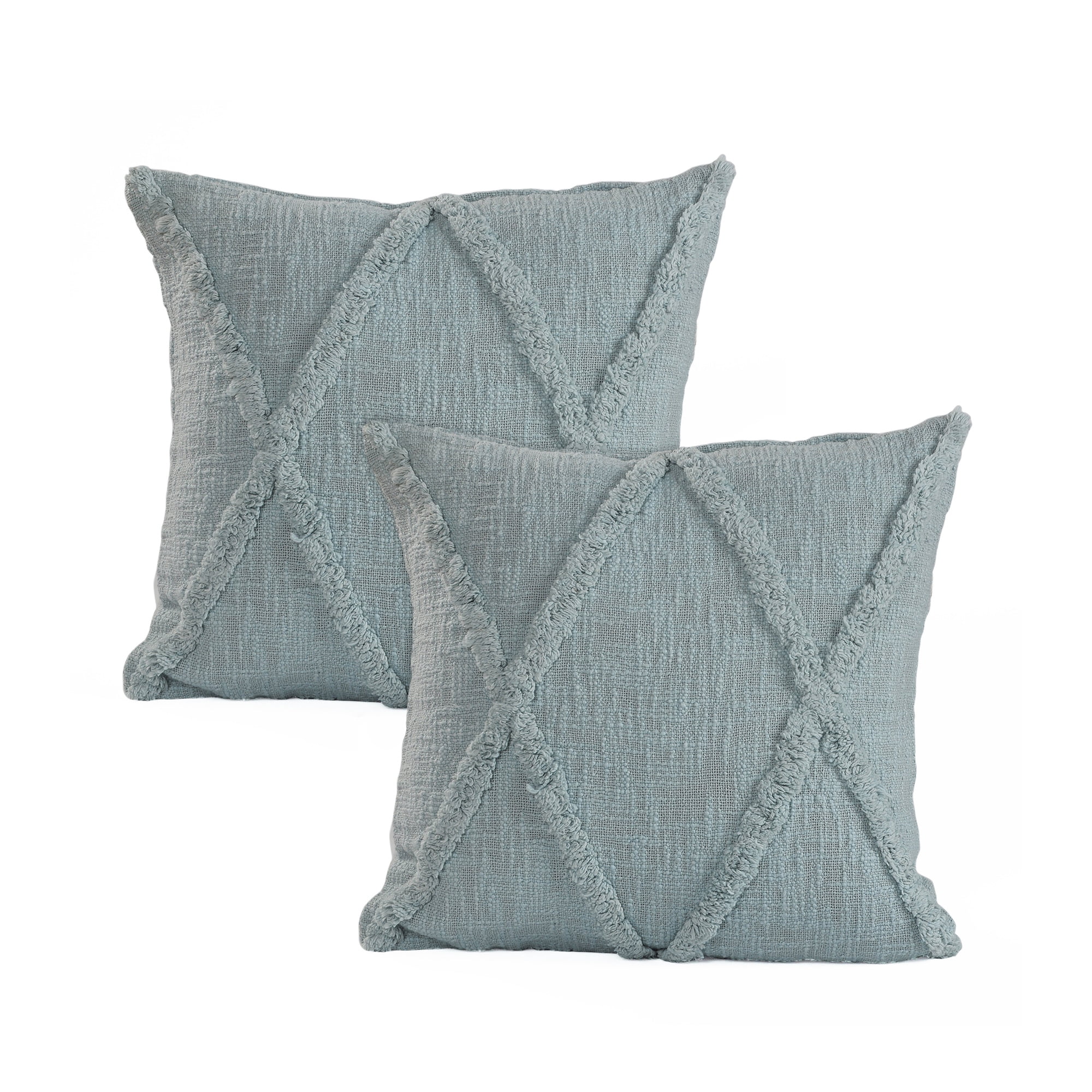 LR Home Sara Set of 2 Shag Diamond 18" x 18" Palladian Blue Cotton Adult Decorative Throw Pillows