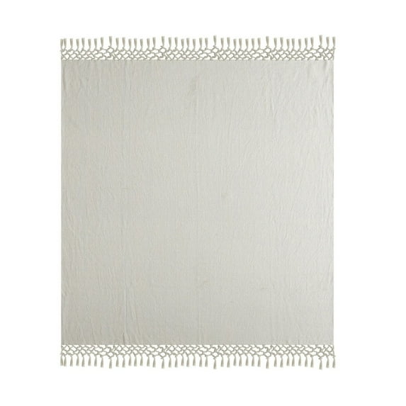 LR Home Grey/Cream Herringbone All-Natural Cotton Throw Blanket