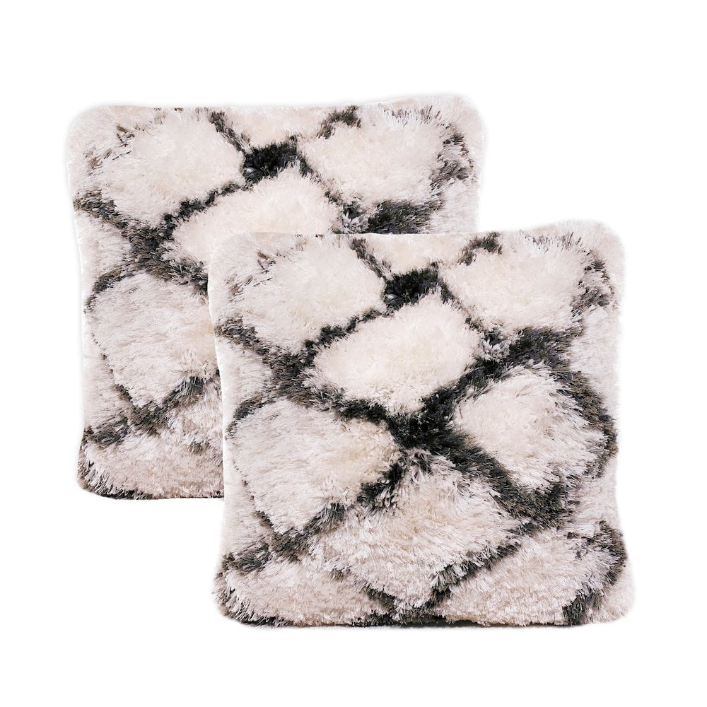 LR Home Shag Performance Pillow Set of 2 in White/Black, 20" x 20"