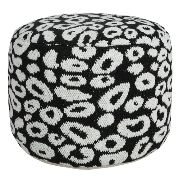 LR Home Small Abstract Indoor Round Pouf, Black/White, 18" x 18" x 14"