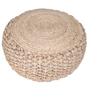 LR Home Sarahi Round Hand-Braided Natural Jute Indoor Pouf Ottoman, 10" H x 20" W