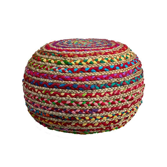 LR Home Savanna Round Rainbow Striped Indoor Pouf Ottoman, 20" H x 14" W