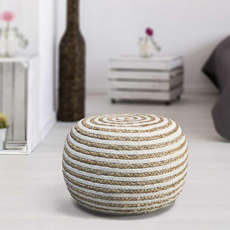 LR Home Natural Ivory Braided Pouf