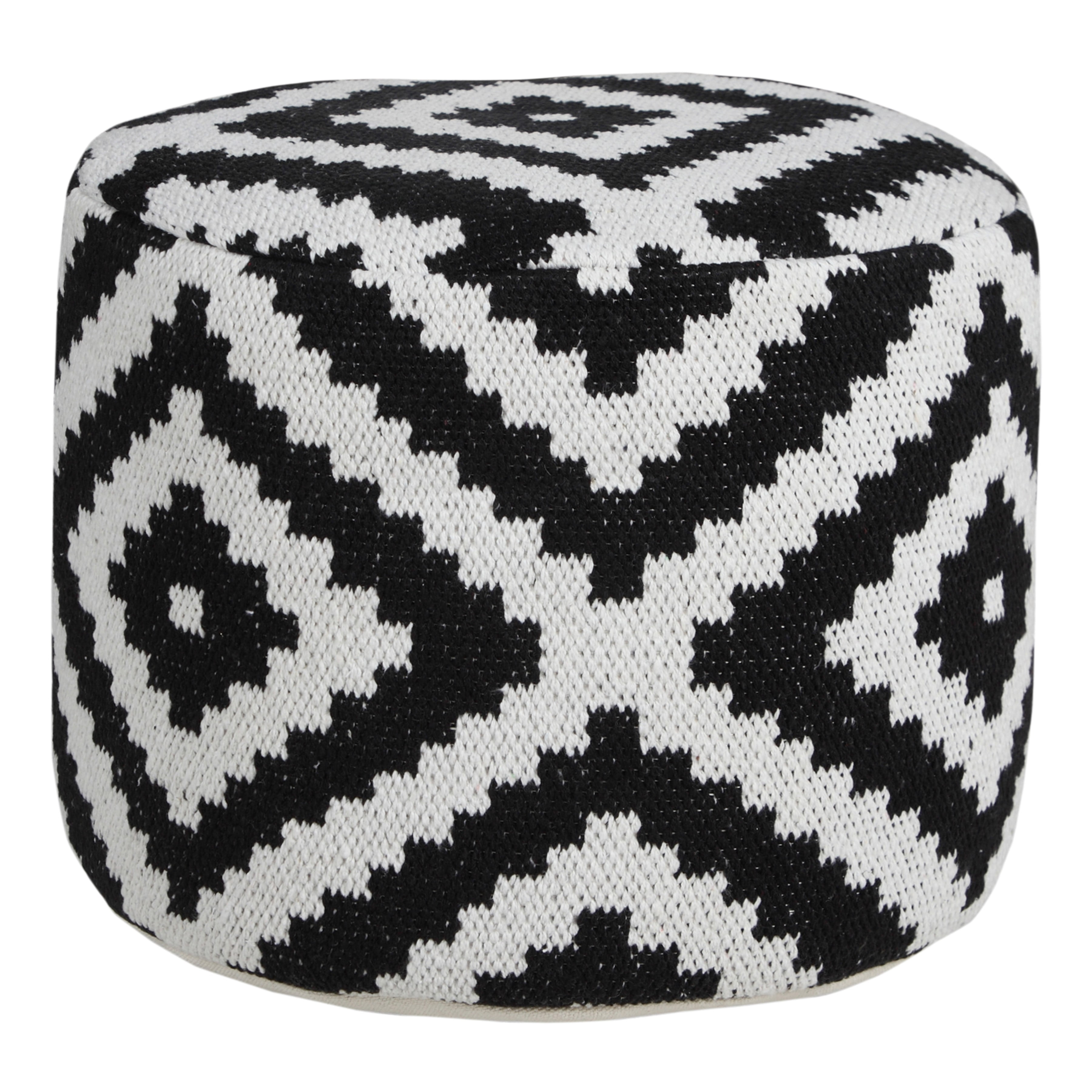 Monochromatic Medallion Geometric Round Pouf Ottoman
