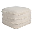thumbnail image 1 of LR Home Small Fringe Striped Indoor Square Pouf, Beige, 18" x 18" x 14", 1 of 10