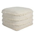 thumbnail image 1 of LR Home Small Fringe Striped Indoor Square Pouf, Beige, 18" x 18" x 14", 1 of 9