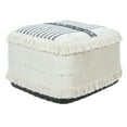 thumbnail image 1 of LR Home Small Fringe Striped Indoor Square Pouf, White/Black, 18" x 18" x 14", 1 of 8