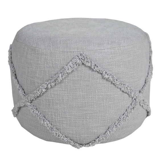 LR Home Small Over-tufted Diamond Indoor Round Pouf, Light Gray, 18" x 18" x 14"