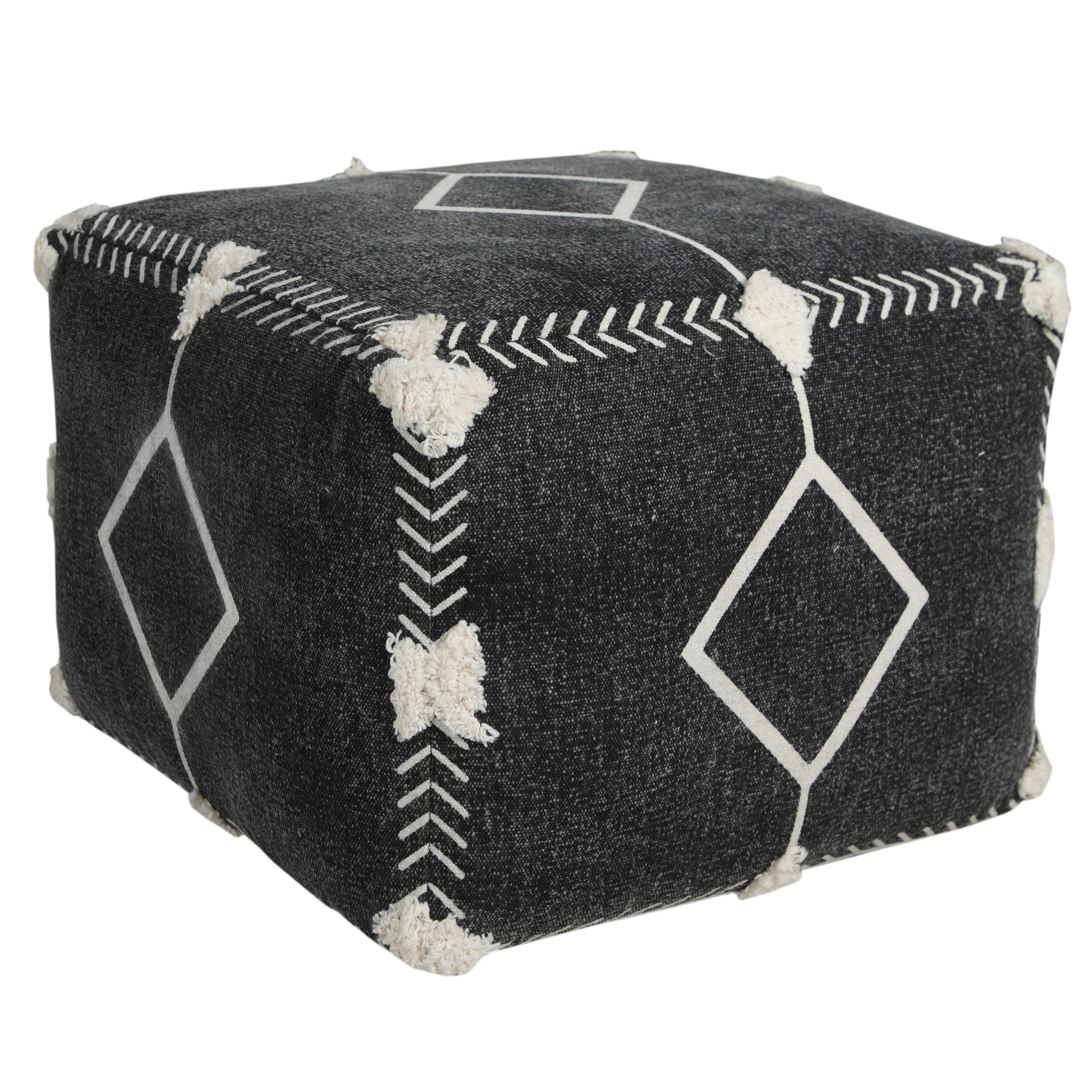 Black and White Tufted Geometric Pouf Ottoman