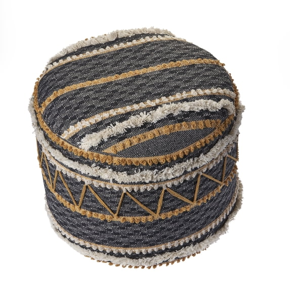 LR Home Small Over-tufted Striped Indoor Round Pouf, Multi, 18" x 18" x 14"
