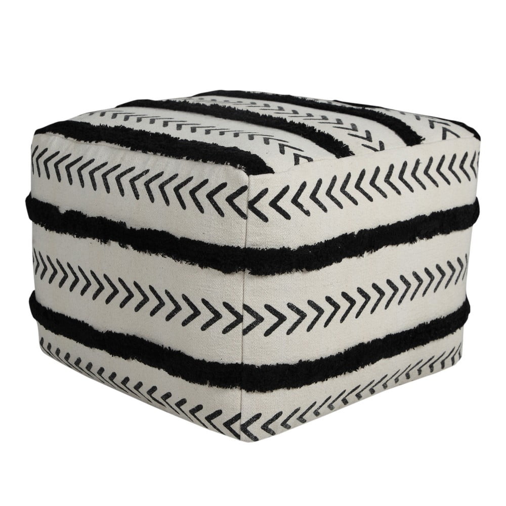 LR Home Small Over-tufted Striped Indoor Square Pouf, Black/White, 18