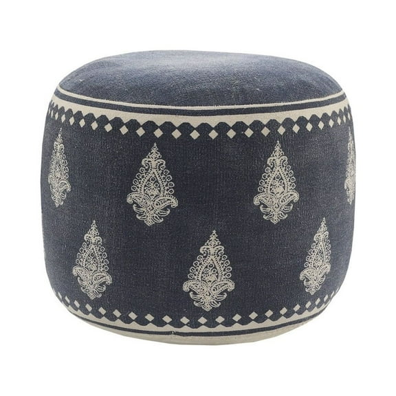 LR Home Small Paisley Indoor Round Pouf, Navy/Cream, 18" x 18" x 14"