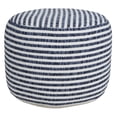 thumbnail image 1 of LR Home Oakley Round Blue/White Striped Indoor Small Pouf Ottoman, 14" H x 18" W, 1 of 9