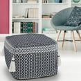 thumbnail image 1 of LR Home Small Tassels Geometric Indoor Square Pouf, Navy/Ivory, 18" x 18" x 14", 1 of 8