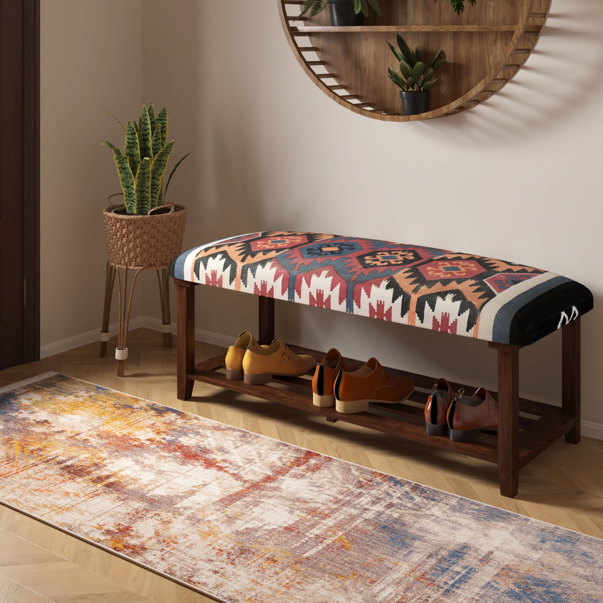 LR Home Sophia 40" Multicolored Kilim Cotton Upholstered Storage Accent Bench