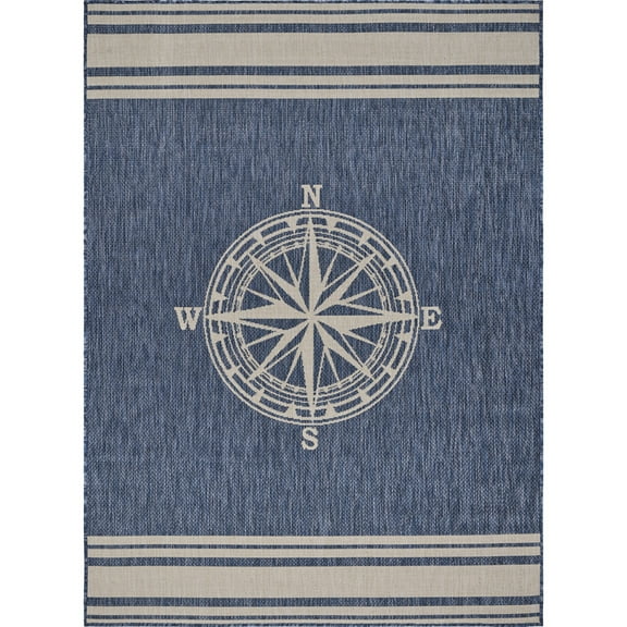 LR Home Sophie 3' x 5' Navy/White Nautical Compass Indoor/Outdoor Performance Area Rug