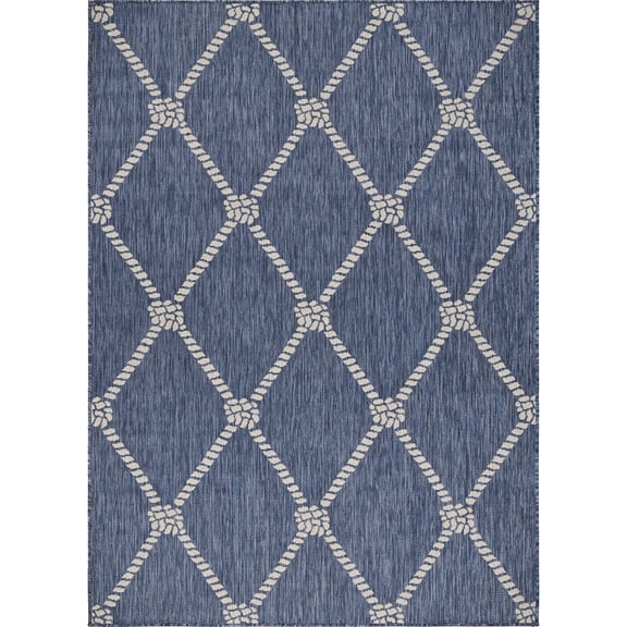 LR Home Sophie 5'3" x 7' Navy/White Nautical Rope Lattice Indoor/Outdoor Performance Area Rug