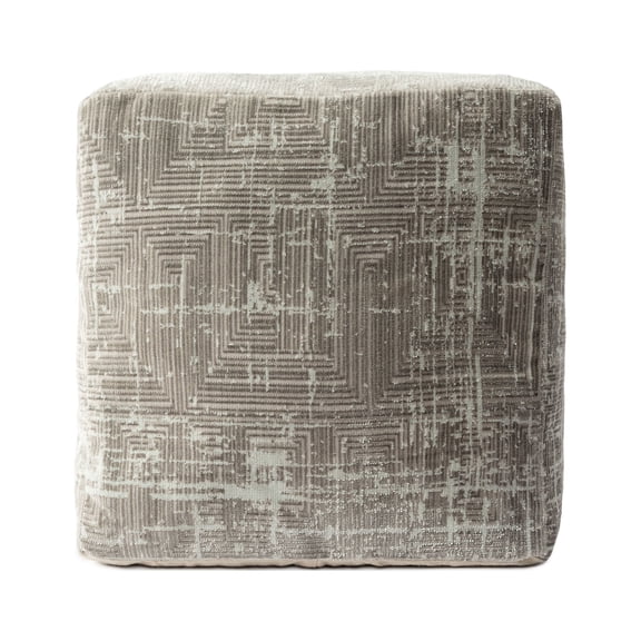 LR Home Square Taupe Ultra-Soft Carved Velvet Pouf Ottoman, 18" H x 18" W