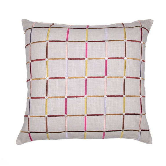LR Home Stacy Garcia  Cotton Blend Poly Filled Pillow in White/Multicolored, 24" x 24"