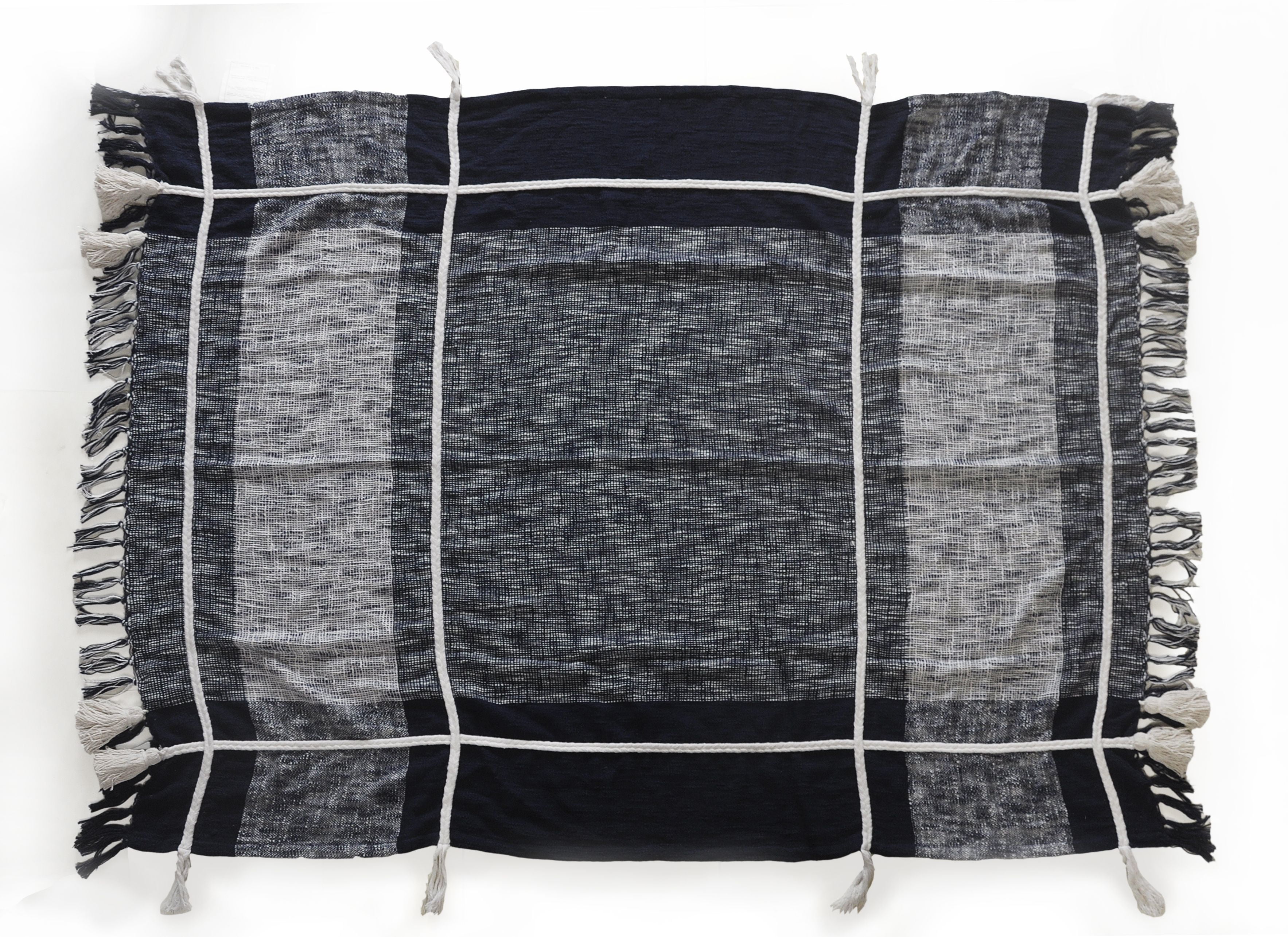 LR Home Sterling Checks Braided Plaid Throw Blanket, Navy Blue & White, 50" x 60"