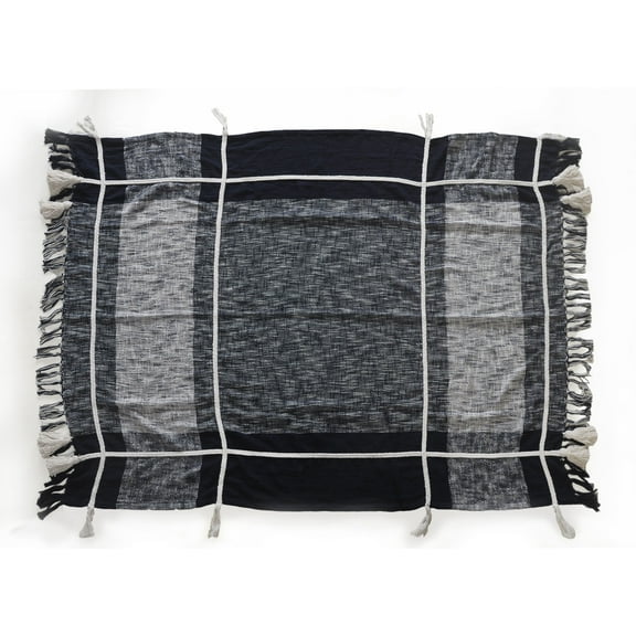 LR Home Sterling Checks Braided Plaid Throw Blanket, Navy Blue & White, 50" x 60"