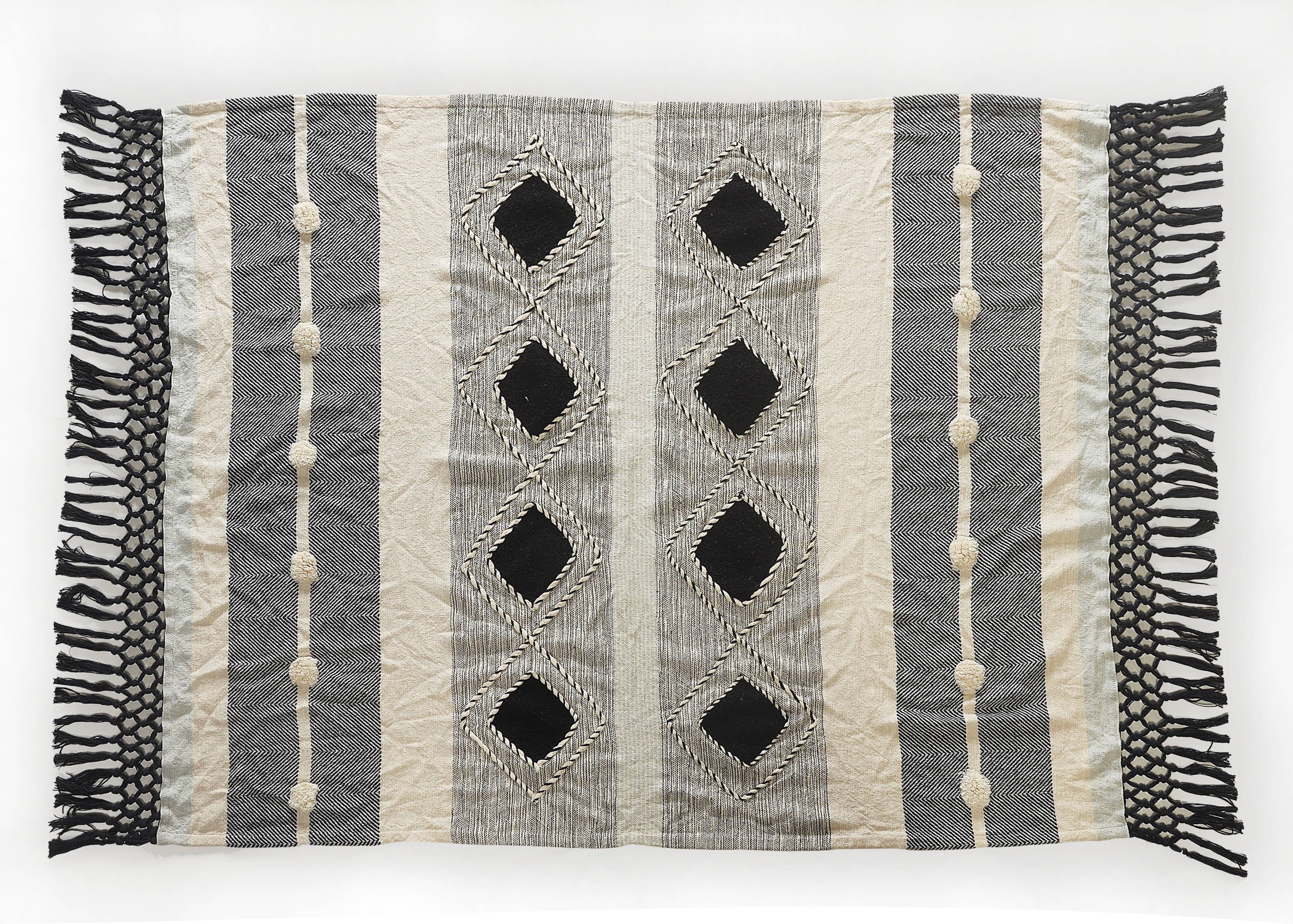 Organic Cotton Gray and Black Geometric Throw Blanket