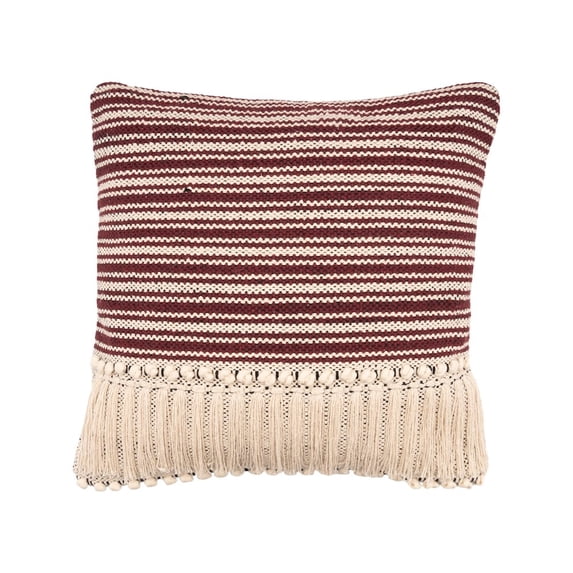 LR Home Striped Fringed Throw Pillow, Maroon / Black, 20" Square, Count per Pack 1