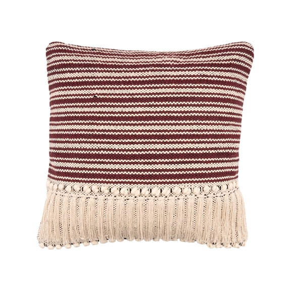 LR Home Striped Fringed Throw Pillow, Maroon / Black, 20" Square, Count per Pack 1