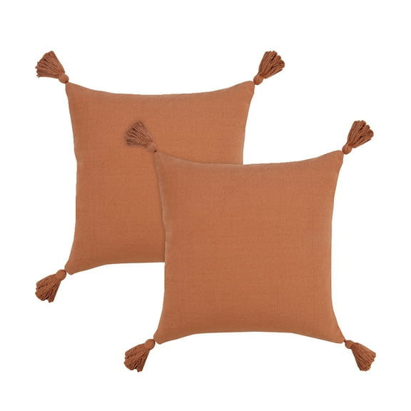 LR Home Sundry Solid Transitional Cotton Throw Pillows, Yam Orange, 20" x 20", Set of 2