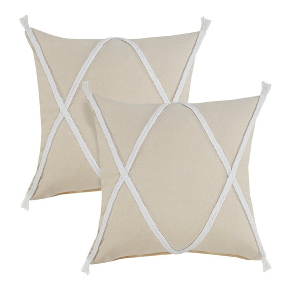 LR Home Sunny Coastal Geometric Cotton Throw Pillows, Birch, 20" x 20", Set of 2