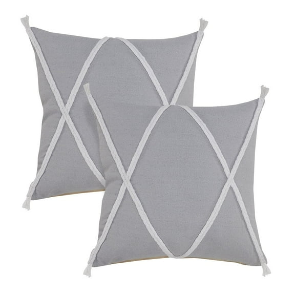 LR Home Seashore Cotton Pillow Set of 2 in Gray, 20" x 20"