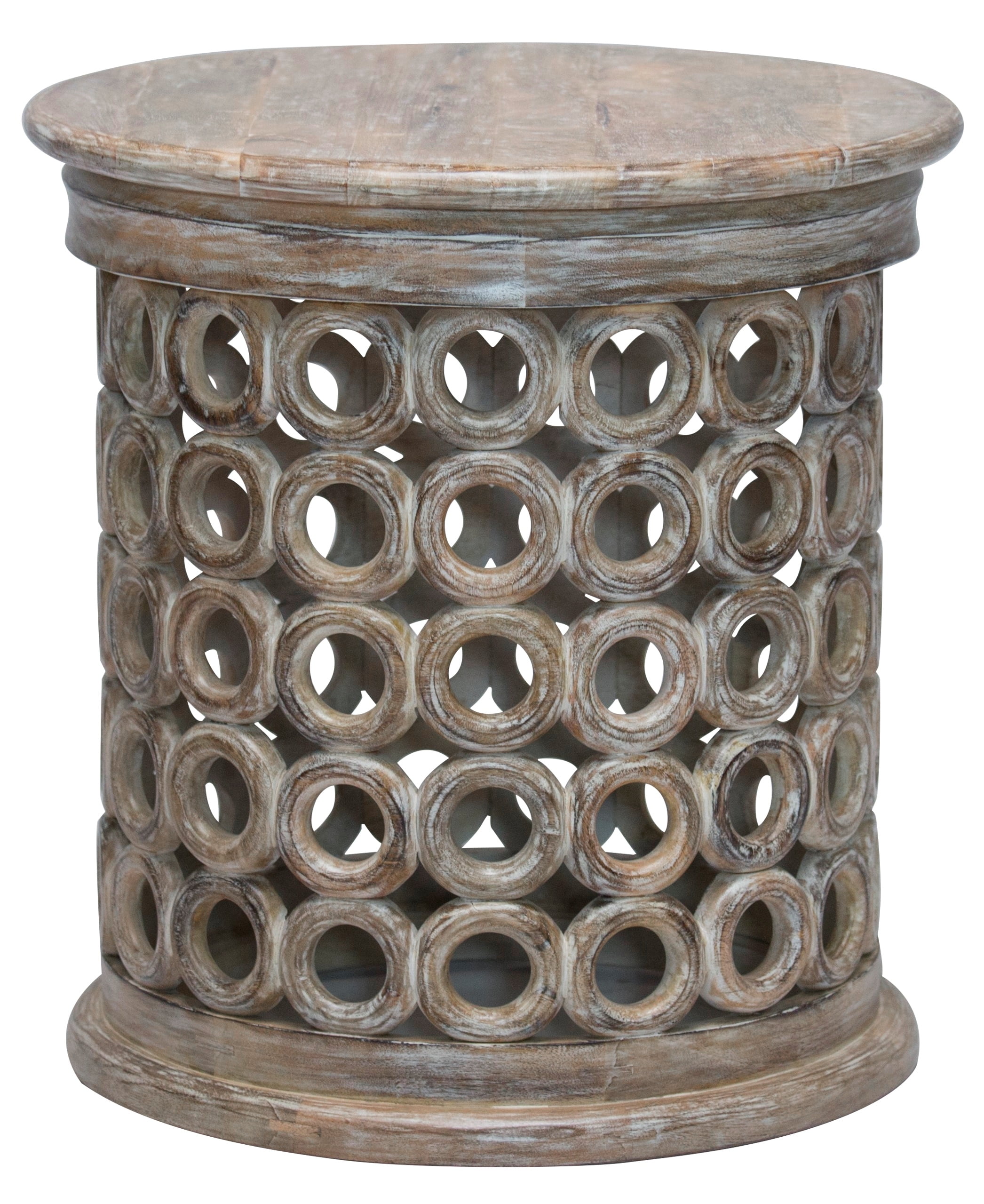 LR Home Terra Round Indoor Side End Table, Graywash Finish