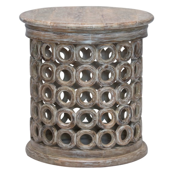 LR Home Terra Round Indoor Side End Table, Graywash Finish