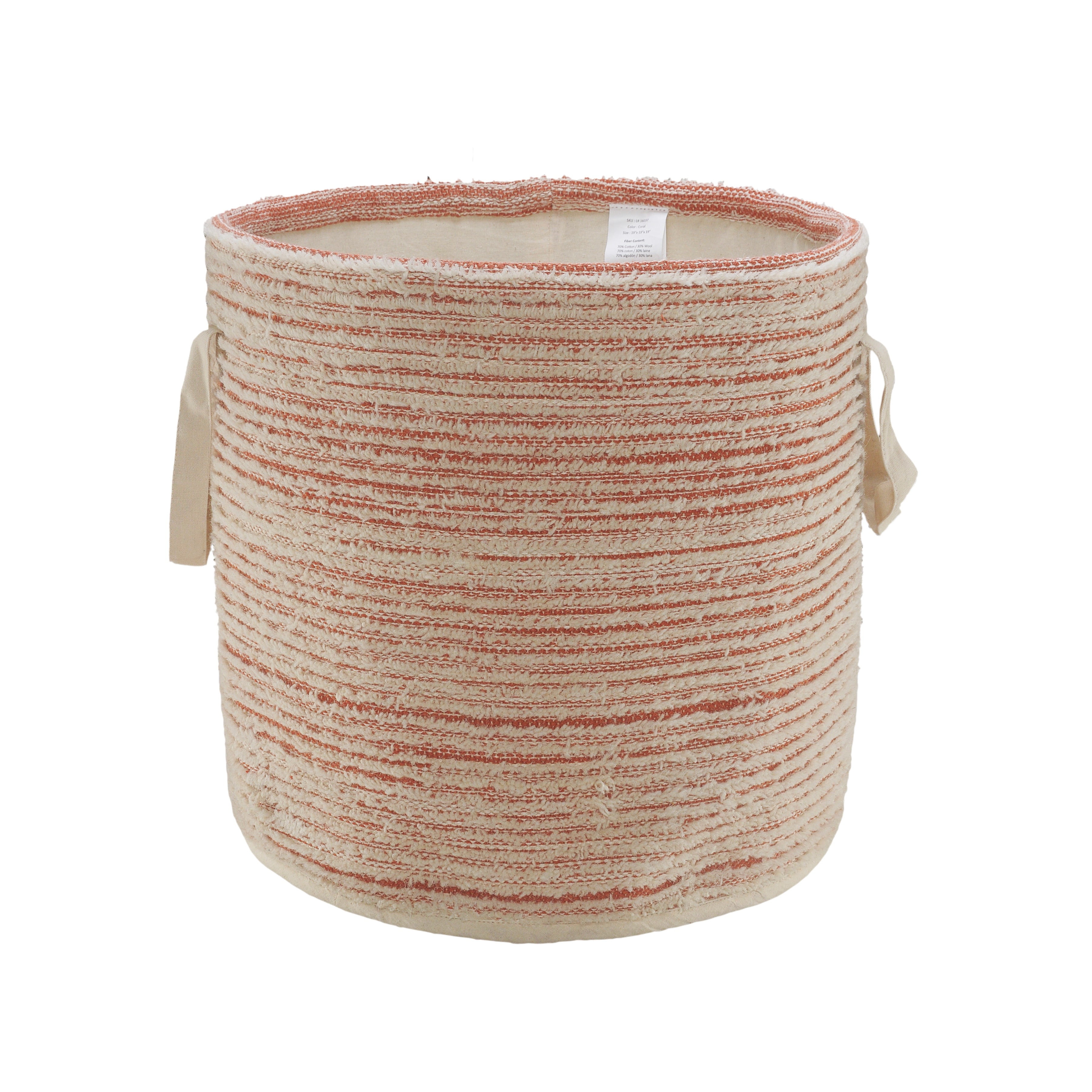 Handmade Coral and White Cotton Round Storage Basket