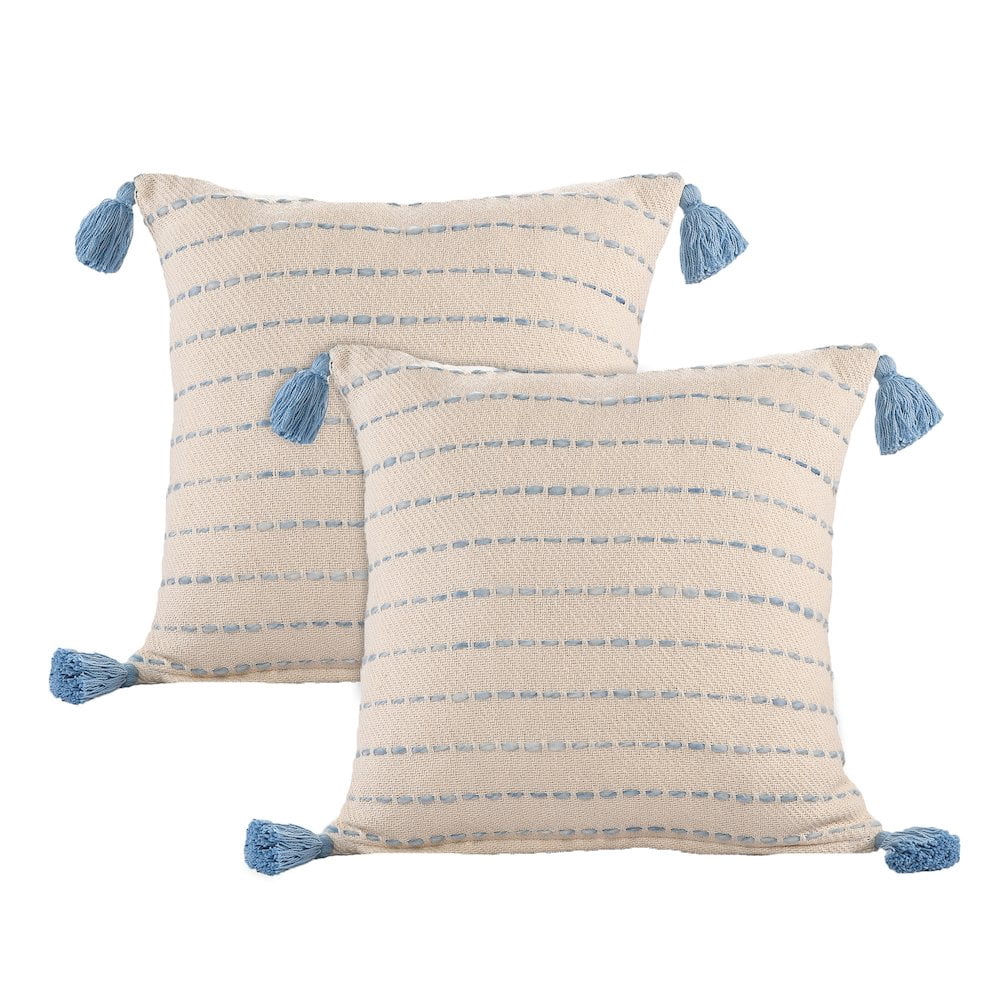 Harlow Hill Angel Blue Striped Farmhouse Cotton Blend Polyfilled Throw Pillow Set of 2, 20" x 20"