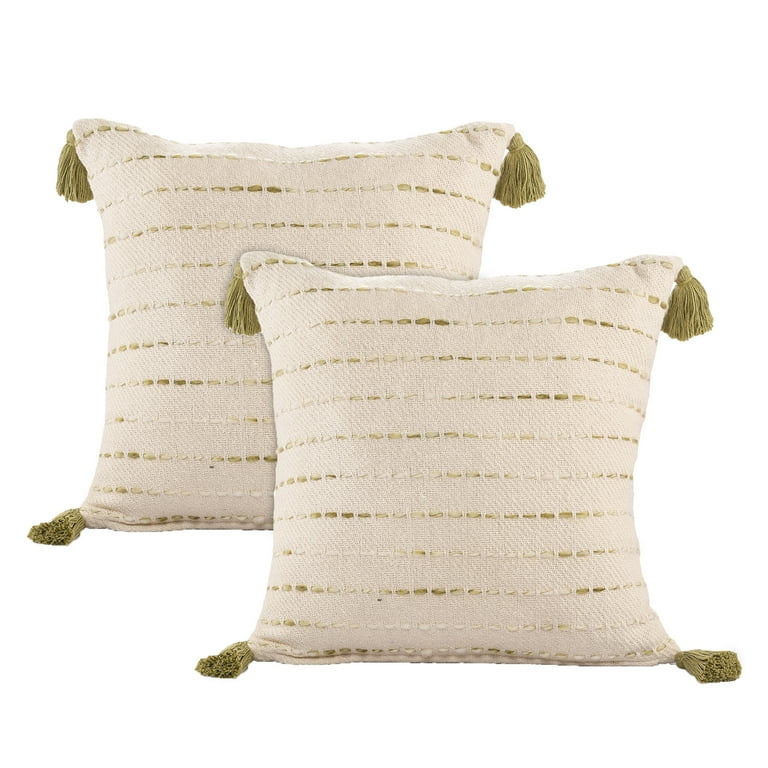 LR Home Tories Striped Transitional Cotton Throw Pillows Olive Green Ivory 20 x 20