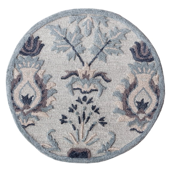 LR Home Traditional Floral Motif Area Rug, 3' Round, Blue / Gray