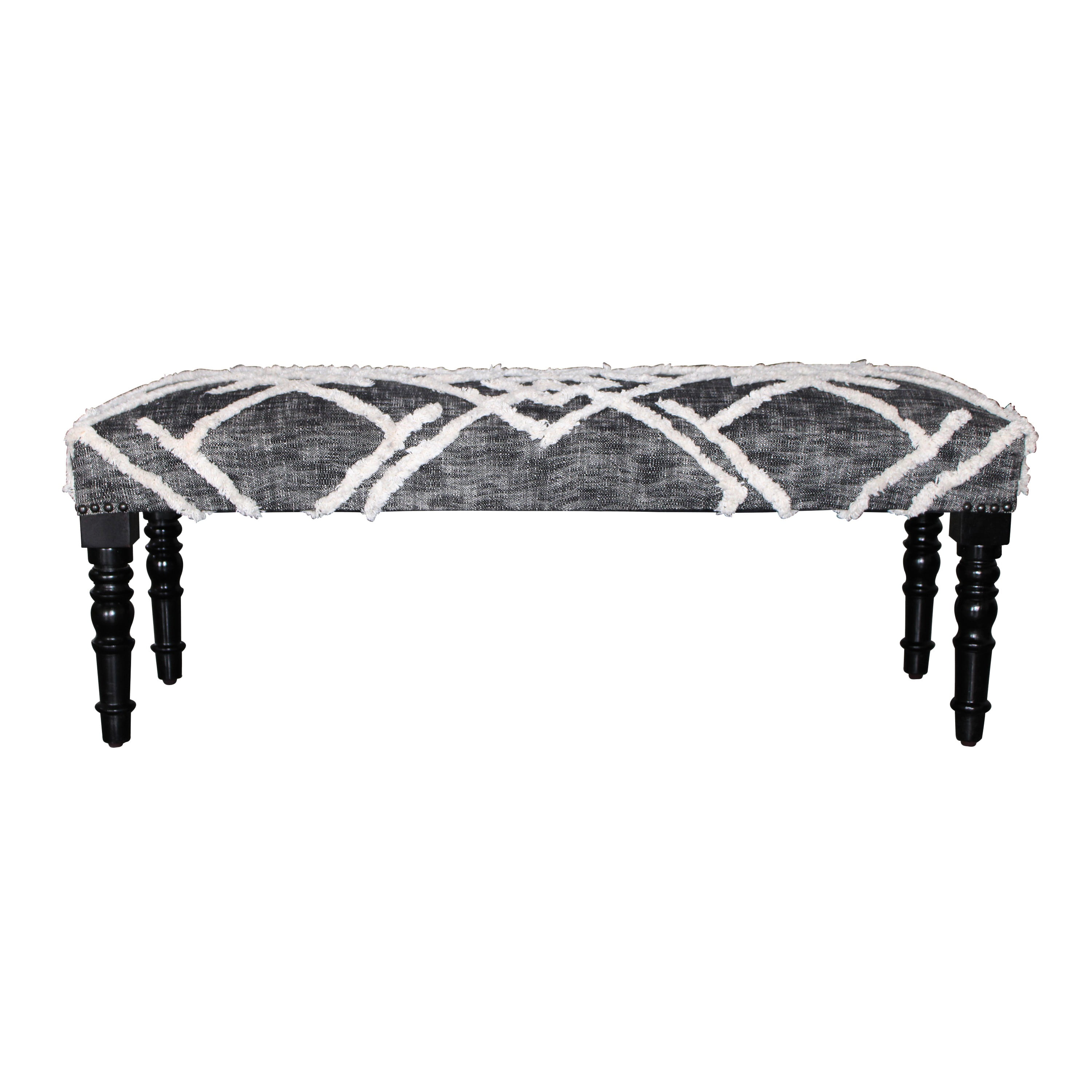 Natural Wood 47" Grey Cotton Tufted Bench