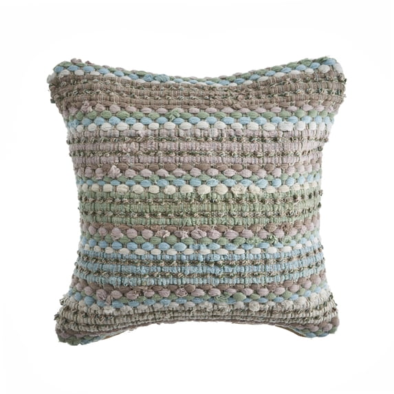 LR Home Drew 18" x 18" Green/Blue Striped Cotton Blend Adult Decorative Throw Pillow