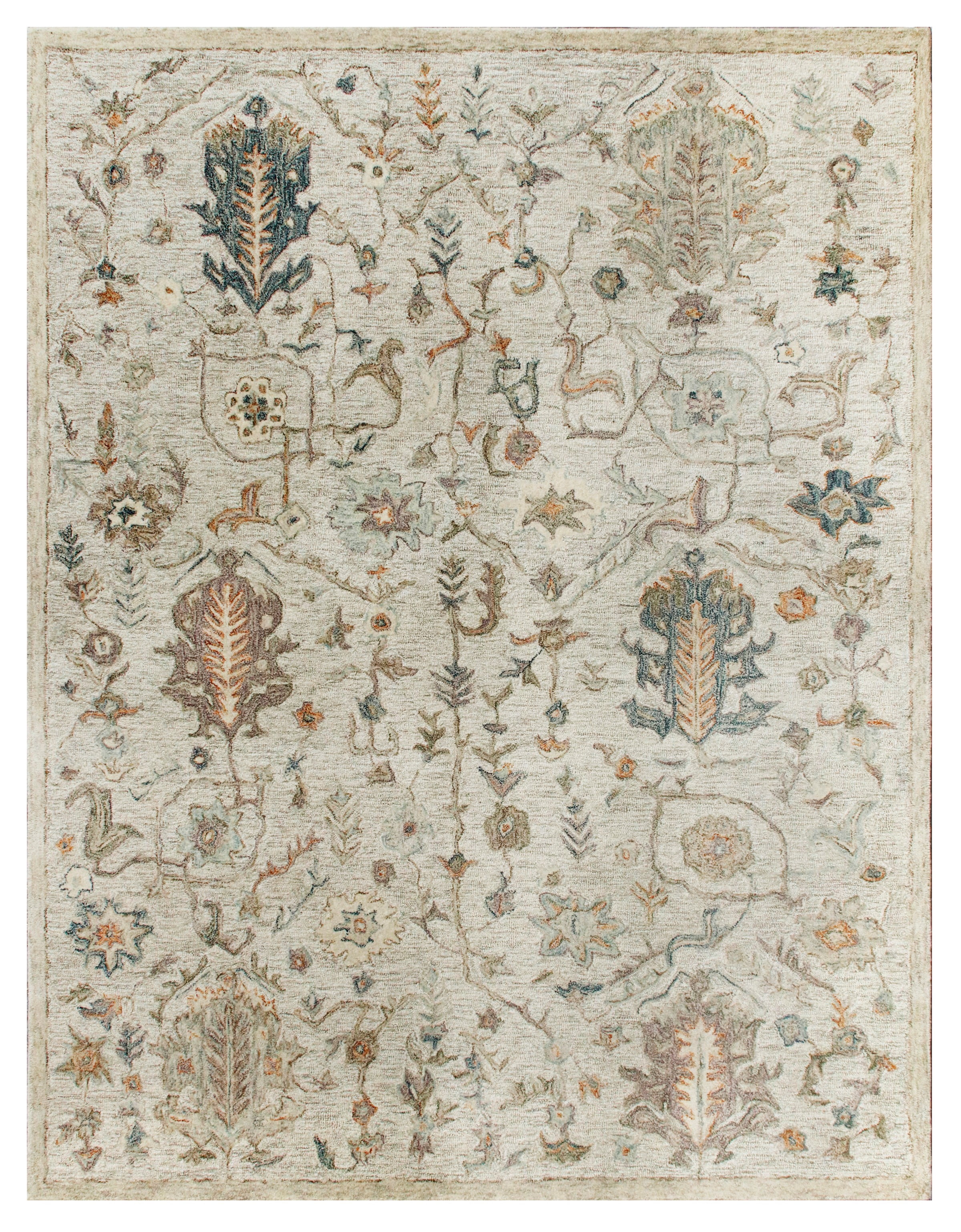 LR Home Viane Axle Cream/Taupe Vintage Floral Wool Area Rug, 7'9" x 9'9"