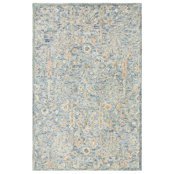 LR Home Viane Blythe Blue/Taupe Vintage Floral Wool Area Rug, 7'9" x 9'9"