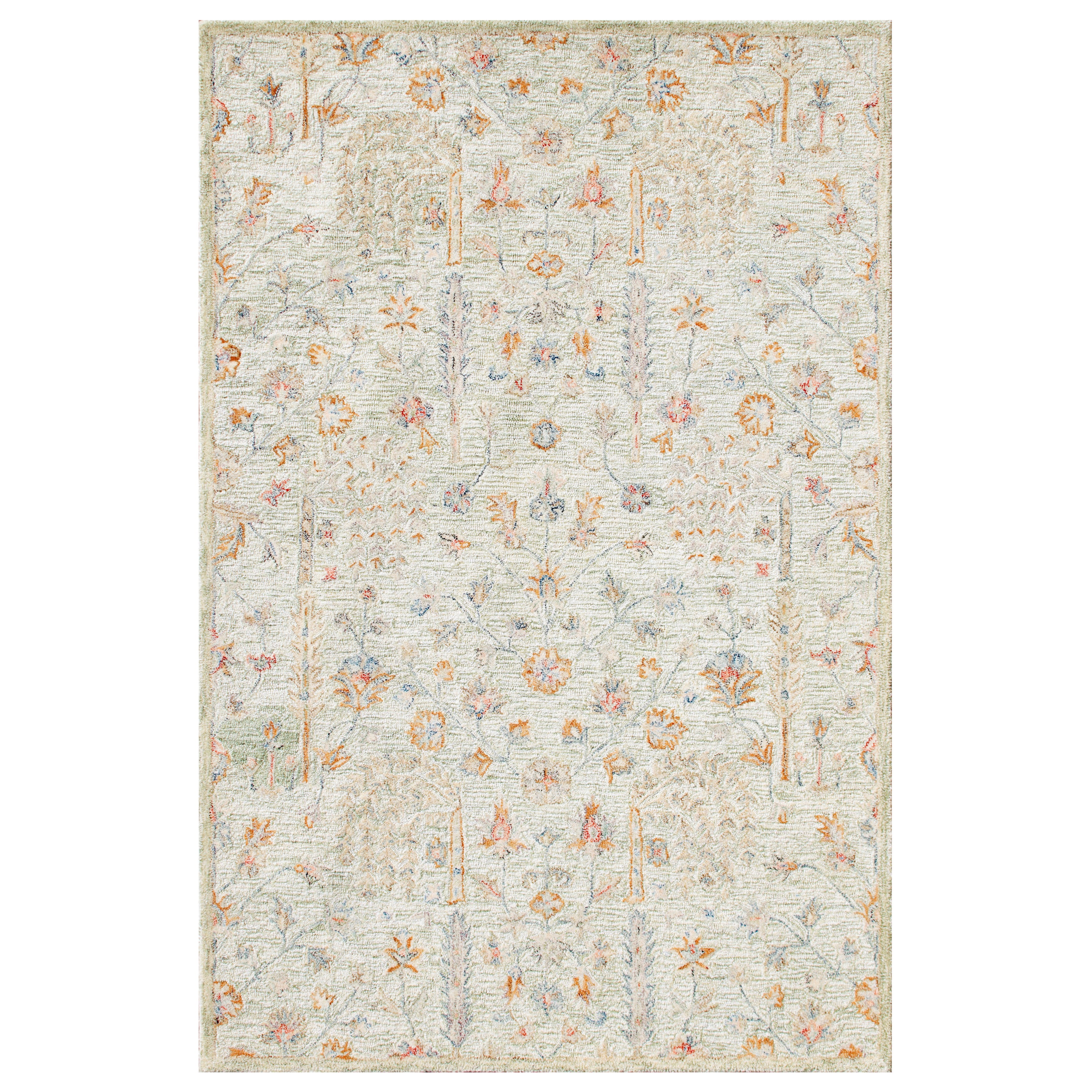 LR Home Viane Blythe Green/Taupe Vintage Floral Wool Area Rug, 7'9" x 9'9"