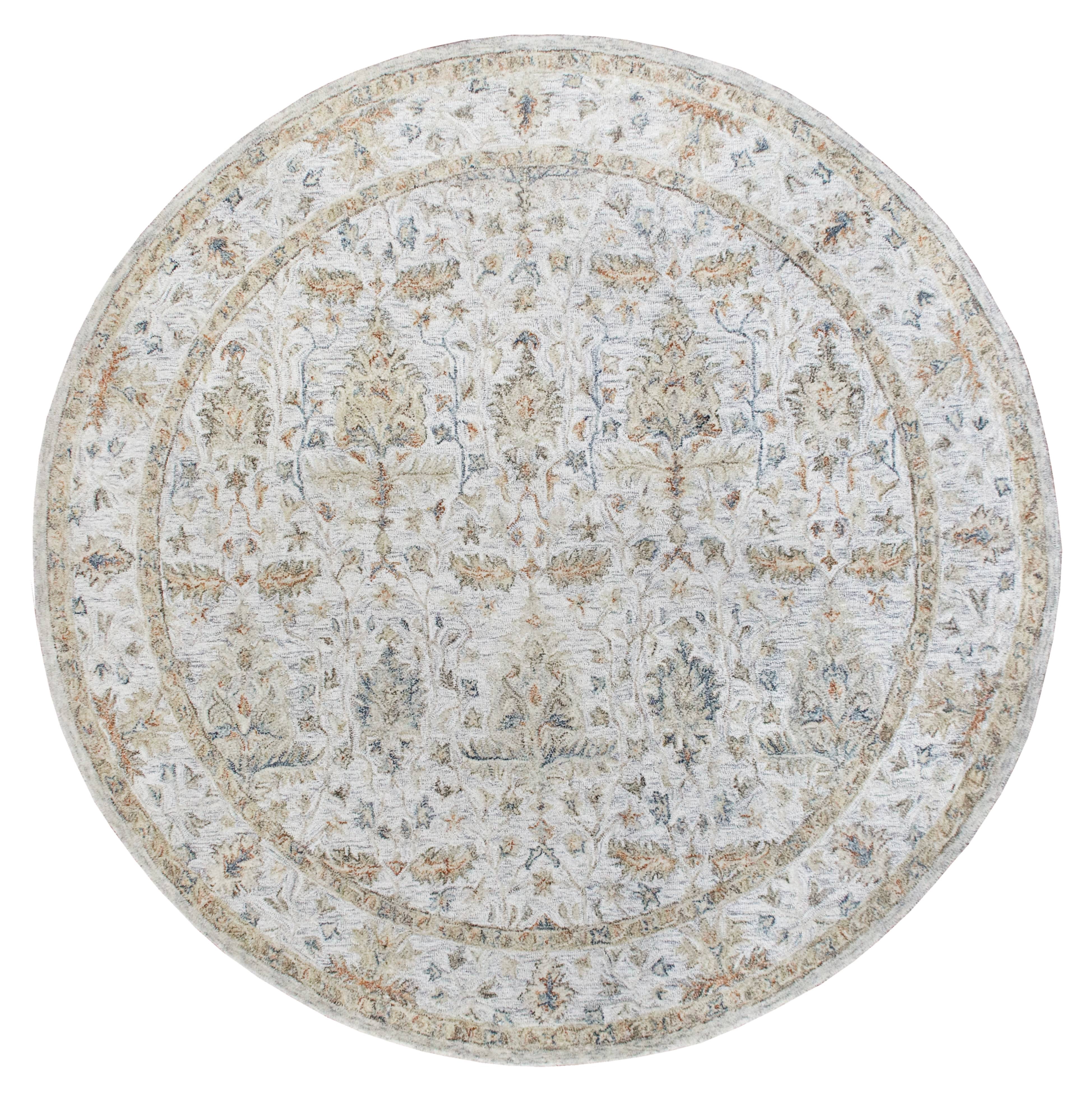 LR Home Viane Credo Silver/Taupe Vintage Floral Wool Round Rug, 8'6" Round