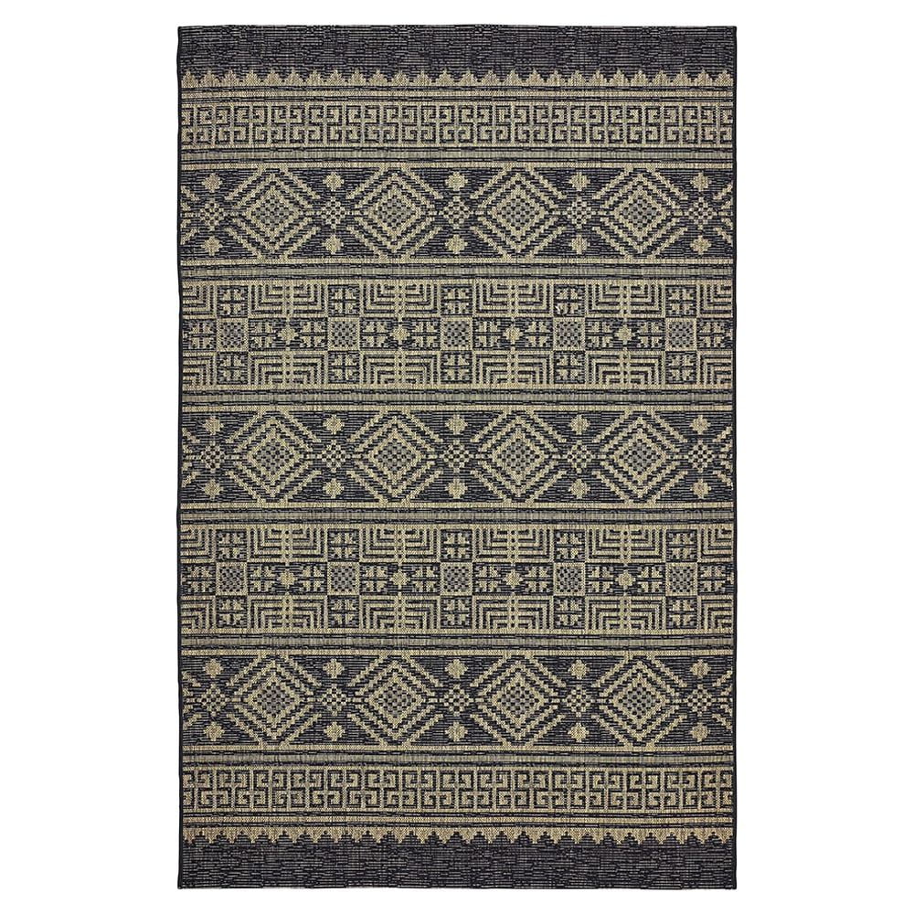 LR Home Victoria 5' x 8' Black/Tan Aztec Stripe Indoor/Outdoor Area Rug