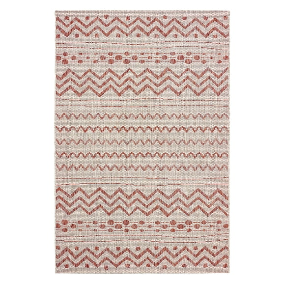 LR Home Victoria 8' x 10' Beige/Red Chevron Indoor/Outdoor Area Rug