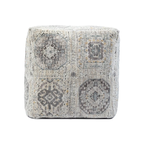 LR Home Vienna Performance Pouf Indoor in Gray/Ivory 18" x 18" x 18"