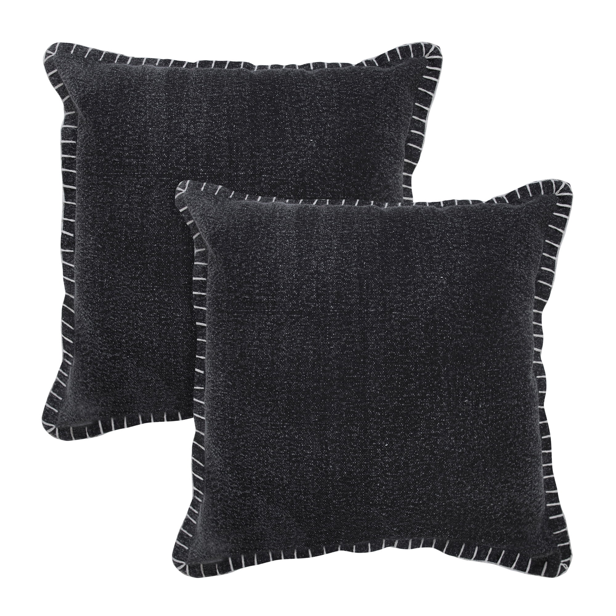 LR Home Wilma Set of 2 Black Stitch Bordered 20" x 20" Cotton Adult Decorative Throw Pillows