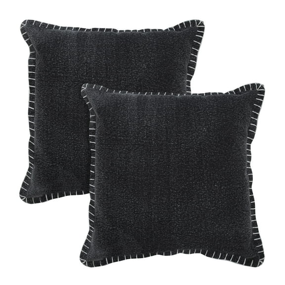 LR Home Wilma Set of 2 Black Stitch Bordered 20" x 20" Cotton Adult Decorative Throw Pillows
