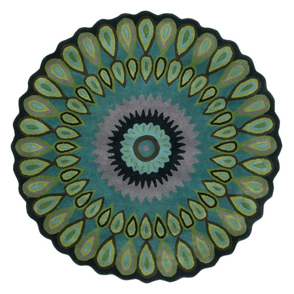 LR Home Wren 3' Round Green Peacock Medallion Indoor Area Rug