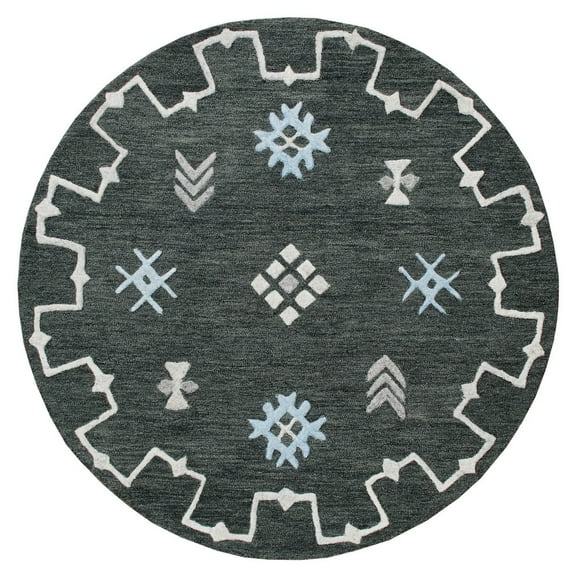 LR Home Wren 5' Round Charcoal Abstract Indoor Area Rug